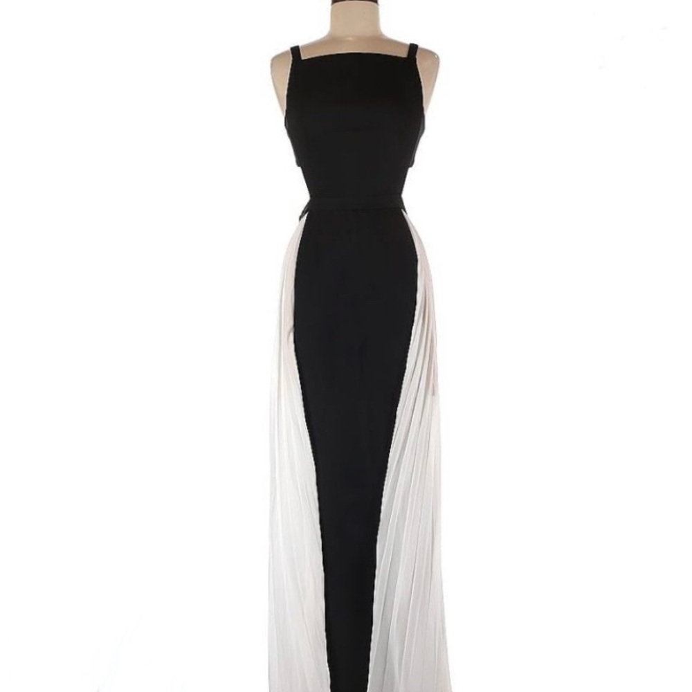 black/white BCBGmaxarzia maxi dress
with sheer white pleated sides
